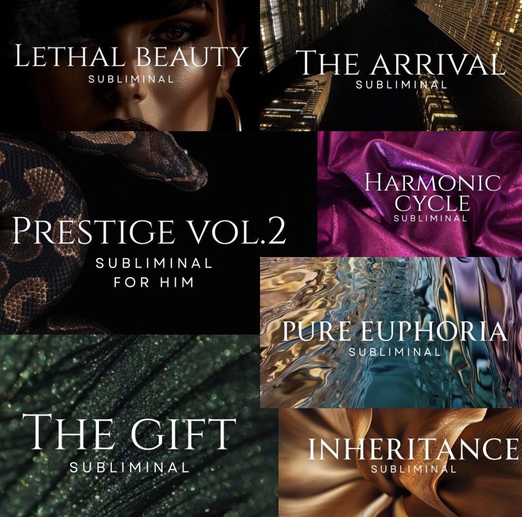 Frequency Noir subliminals — Lethal Beauty, The Arrival, Prestige Vol.2, Harmonic Cycle, Pure Euphoria, The Gift, Inheritance